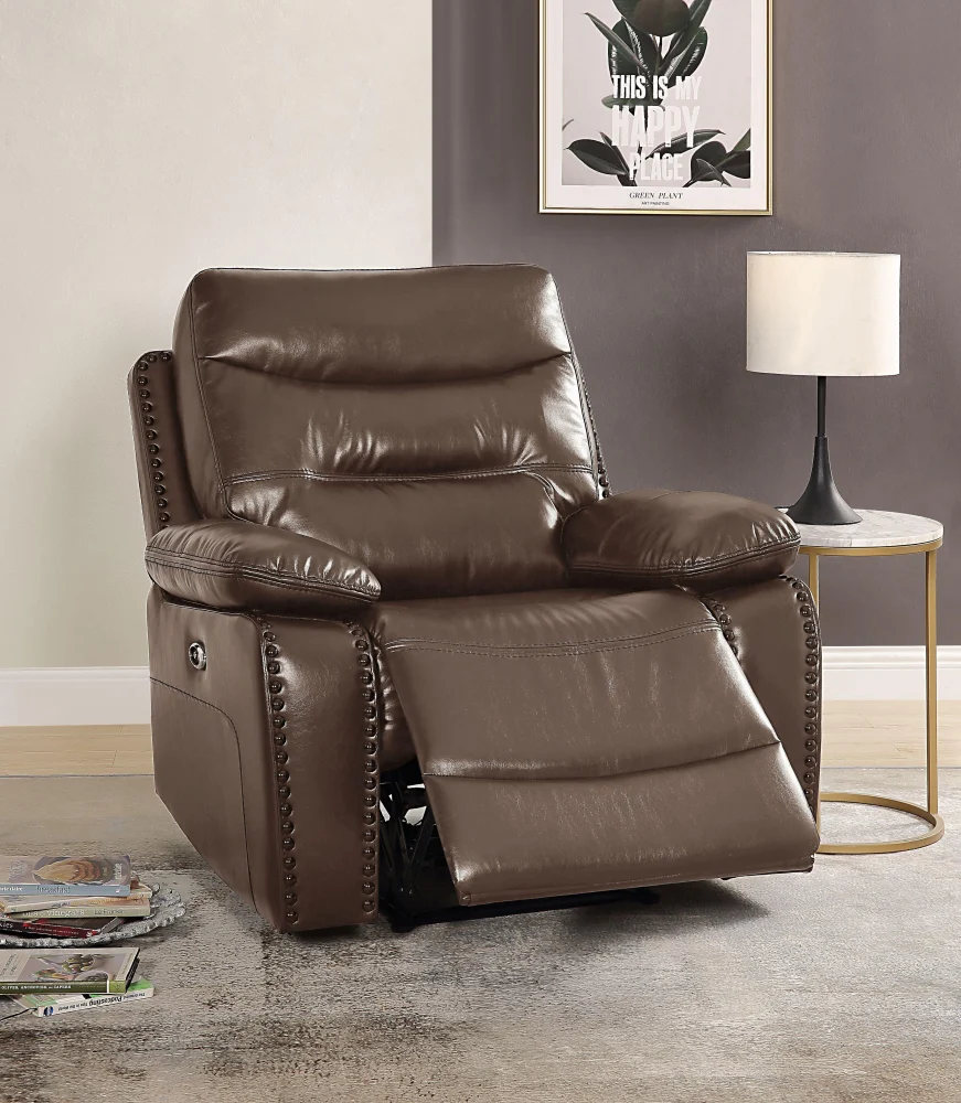 Aashi Brown Leather-Gel Match Power Motion Recliner - Comfortable Leather Reclining Chair