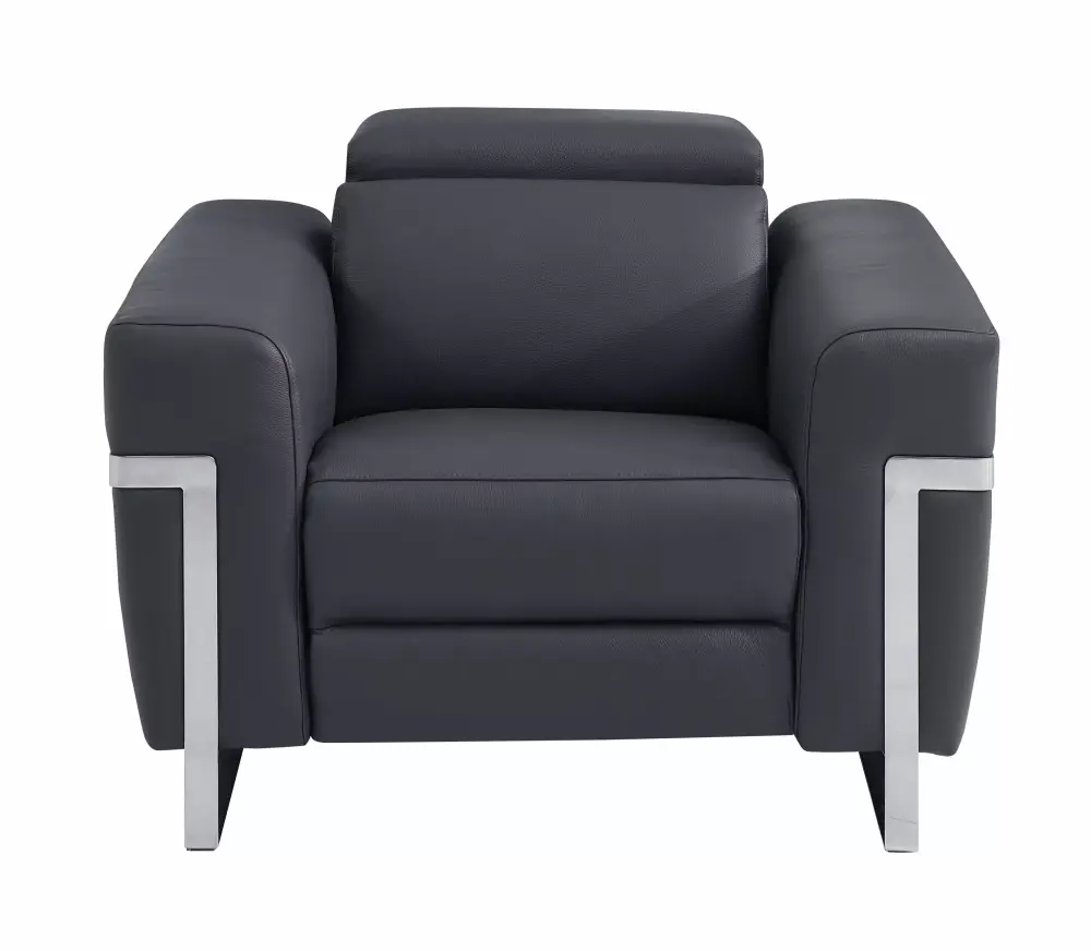 Regal Top Grain Italian Leather Chair with Power Recliner in Dark Gray - Luxury Living Room Recliner