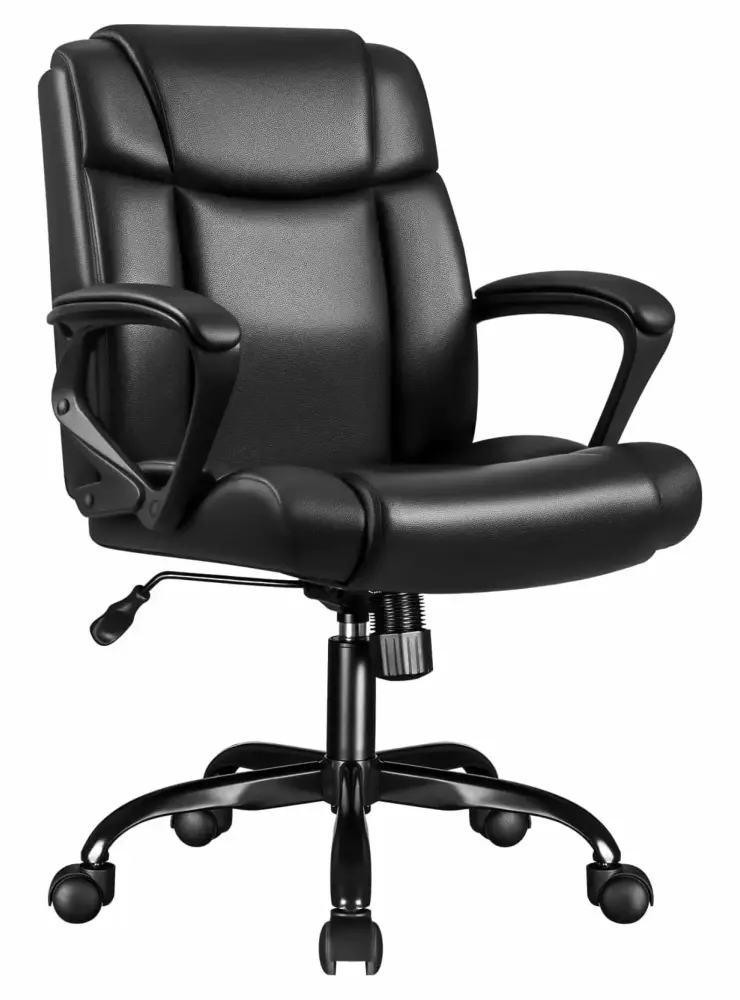 Home Office Chair High Back Executive Computer Chair Ergonomic Desk Chair Swivel Adjustable PU Leather Chair with Armrests Lumbar Support Black