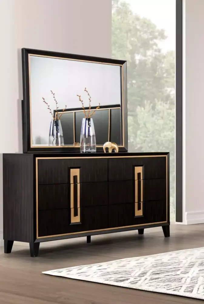 Modern Espresso Solid Wood Queen Size Panel Bed Dresser Mirror Nightstand 4pc Bedroom Set