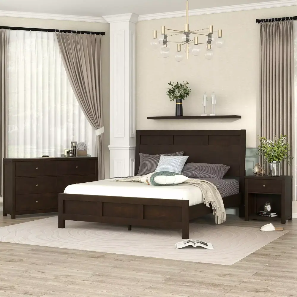 Timeless Rich Brown 3-Piece Queen Bedroom Set with Nightstand and Dresser