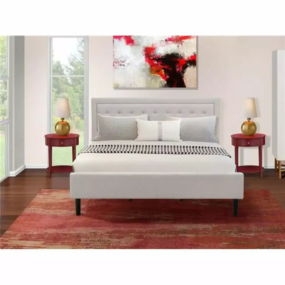 3 Piece Fannin Wooden Furniture Set in Mist Beige with Black & Burgundy Accents