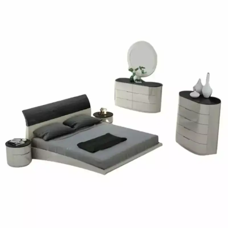 Amsterdam Luxury 5 Piece Queen Bedroom Set in Grey and Light Grey