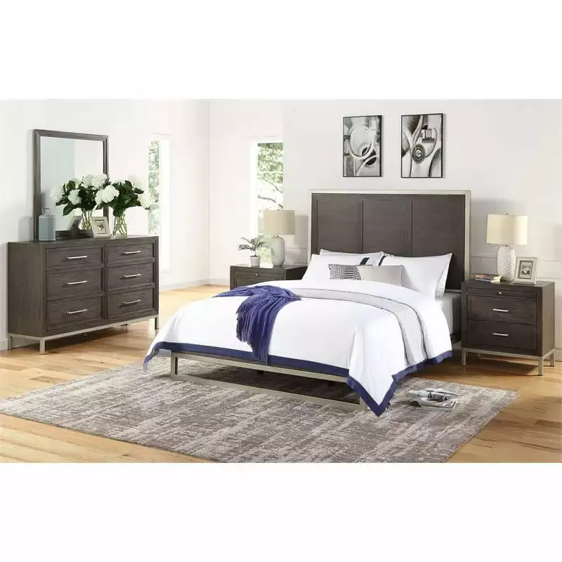 Bowery Hill Modern Walnut Queen Engineered Wood 5-Piece Bedroom Set