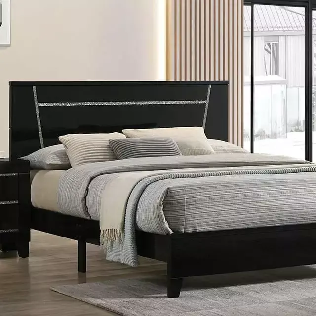 Contemporary Black Solid Wood CAL Bedroom Set 5 Piece FOA FOA7038BK Magdeburg