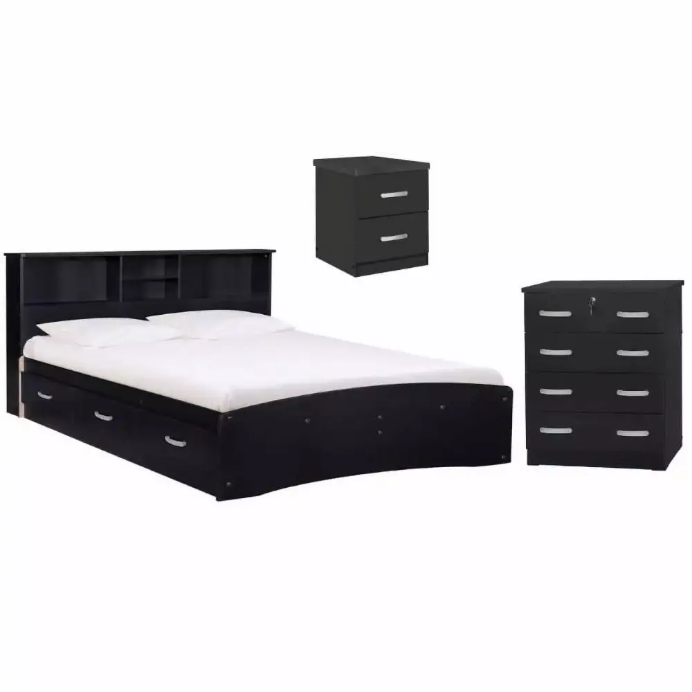 Home Square 3-Piece Queen Bedroom Set with Queen Bed 4-Drawer Dresser with Lock and Nightstand