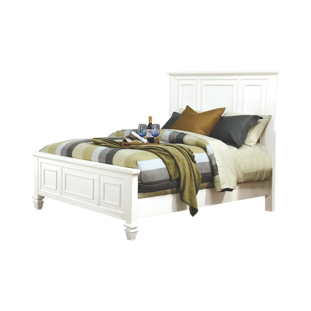 Sandy Beach Queen Panel Bed with High Headboard in Cream White - Classic and Comfortable