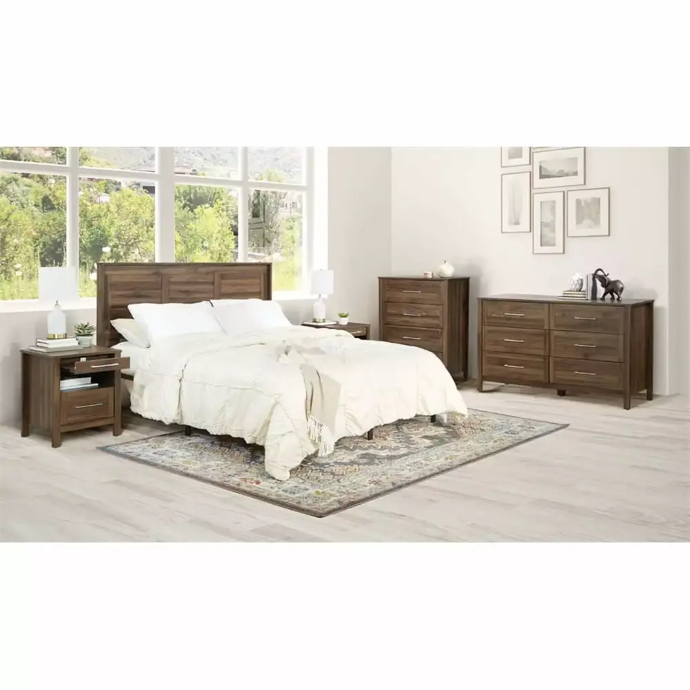 Stonebrook Deluxe Queen/Full 5 Piece Bedroom Set in Timeless Walnut Finish Wood Furniture