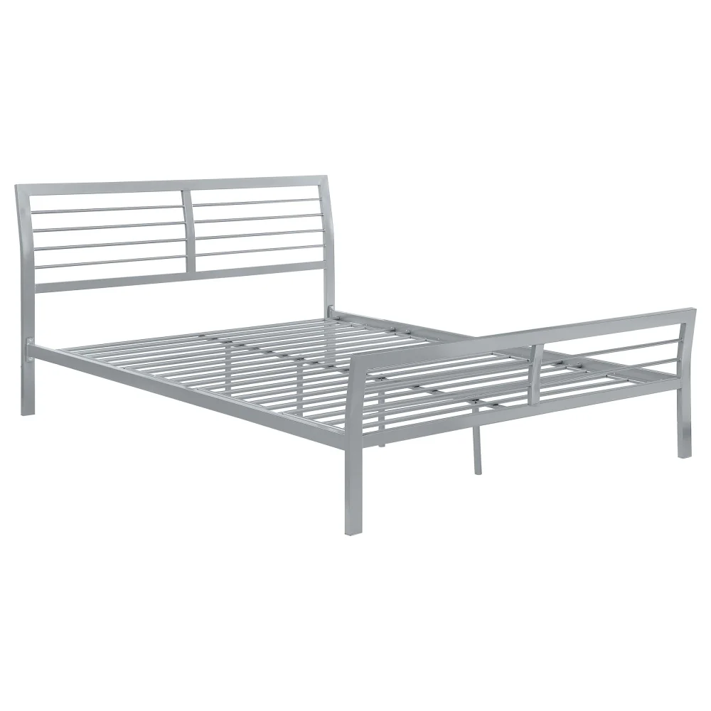Cooper Queen Metal Bed Frame in Silver Sturdy Modern Bed Base