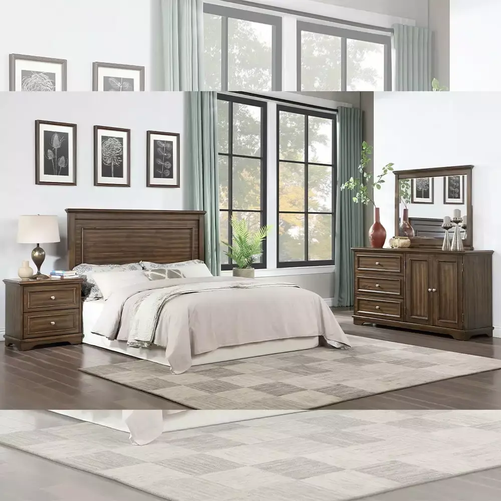 Acme Franklin 4 Pieces Vintage Wood Queen Bed Set in Brushed Walnut - Vintage Queen Bedroom Furniture