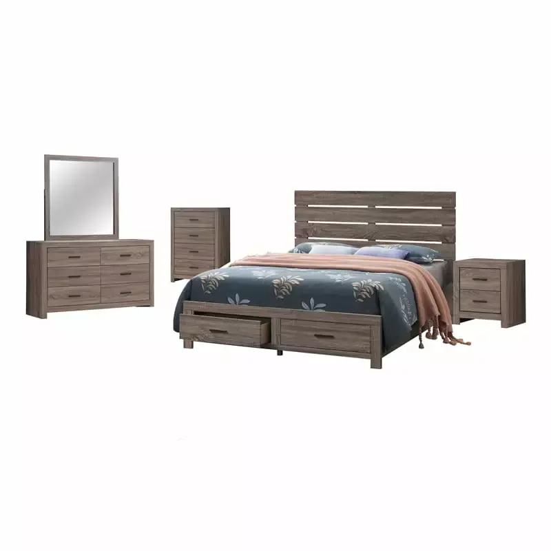 Brantford 5-Piece Queen Storage Bedroom Set in Barrel Oak Finish