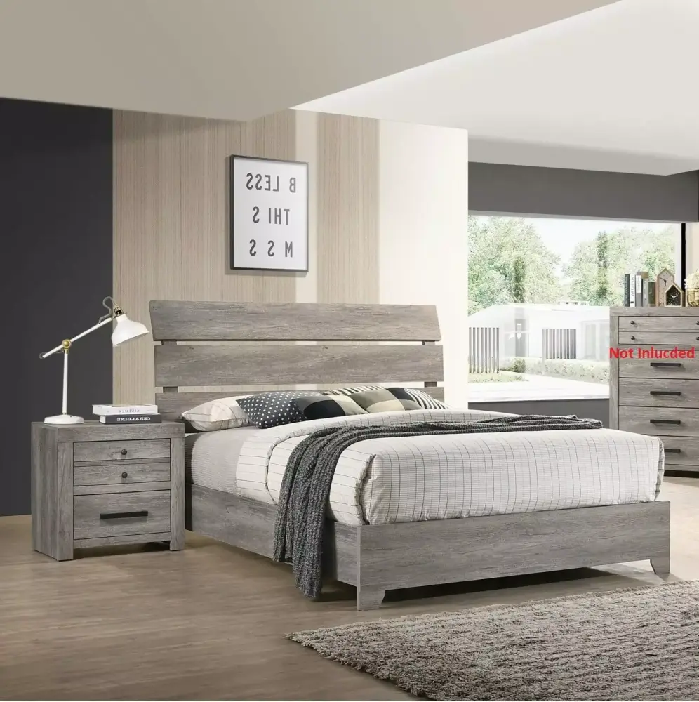 Contemporary Vintage Style Queen Size 3Pc Bedroom Set with Platform Bed and Nightstands