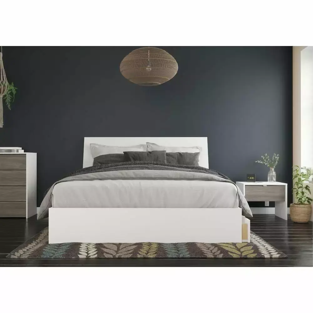 Nexera Stabilize 3 Piece Queen Size Bedroom Set in Bark Grey and White