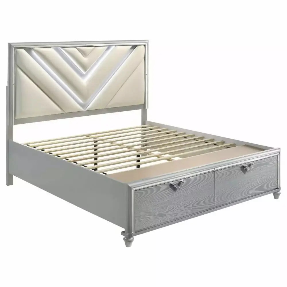 Coaster Veronica 5-piece Wood Queen Bedroom Set in Light Silver Finish