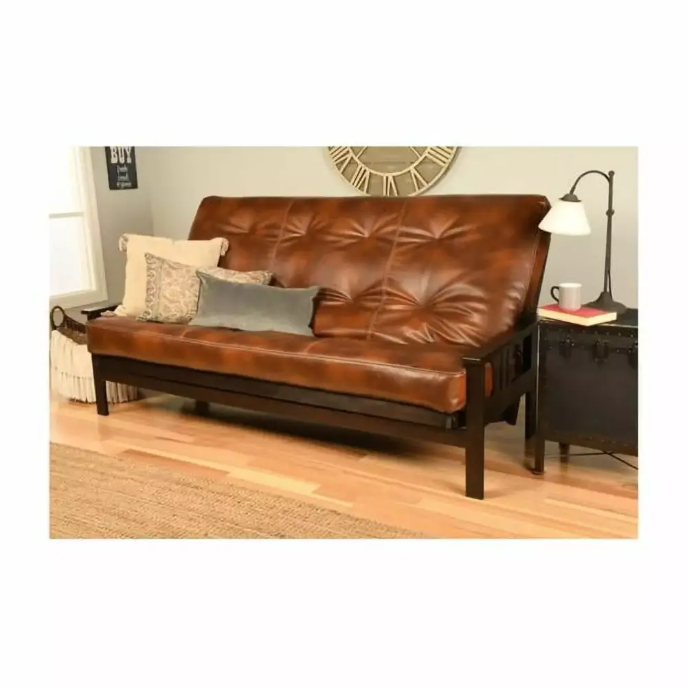 Monterey Espresso Futon Frame with Oregon Trail Saddle Mattress Queen Size