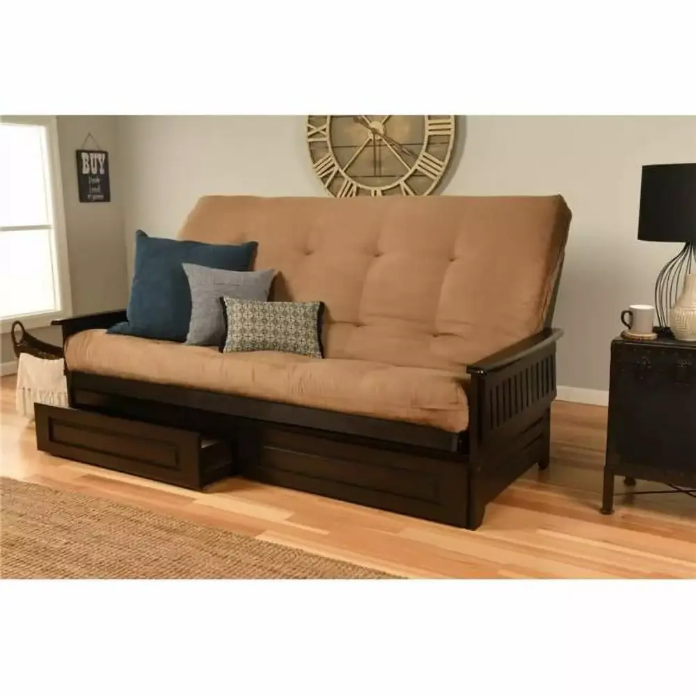 Kodiak Furniture Phoenix Queen Futon with Suede Fabric Mattress in Espresso Tan