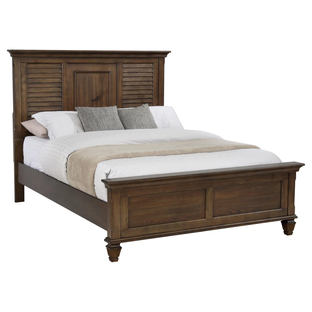 Franco Queen Panel Bed Burnished Oak - Classic Wooden Bed Frame