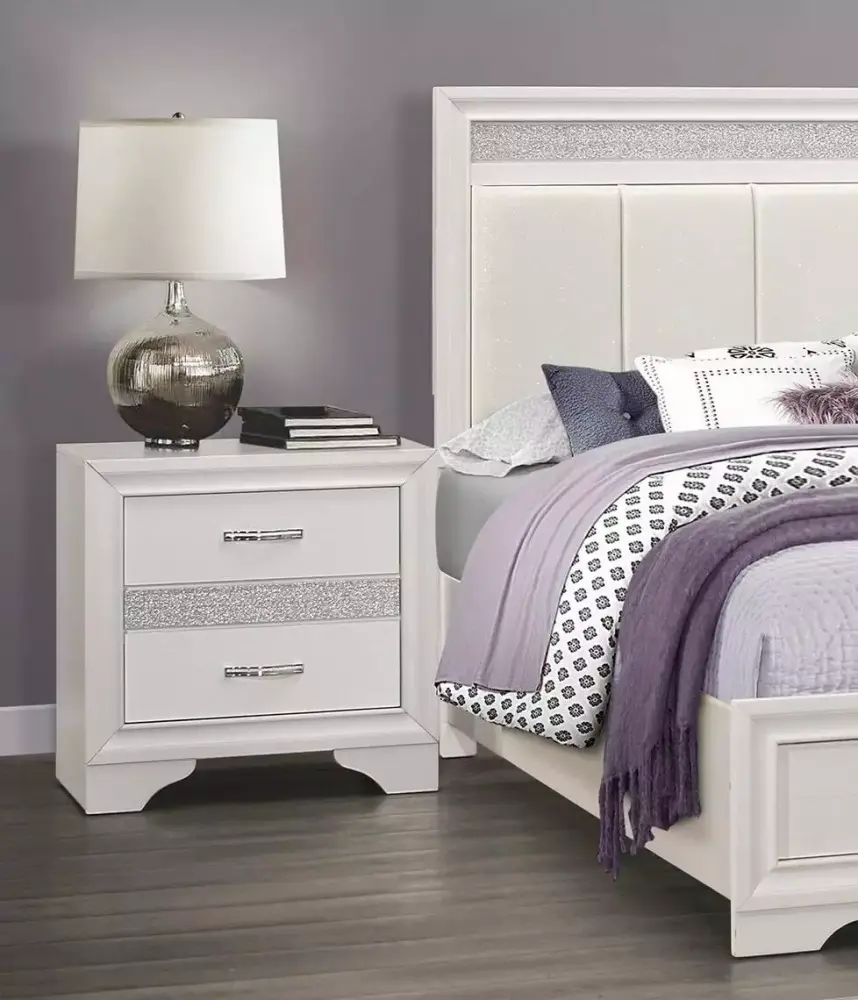 Modern White Queen Platform Bed with Drawers 5pc Bedroom Set Nightstand Dresser Mirror
