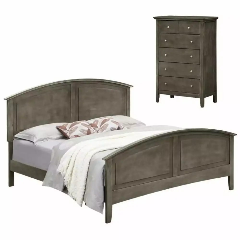 Home Square 2-Piece Queen Panel Bed and 5-Drawer Chest Set in Gray