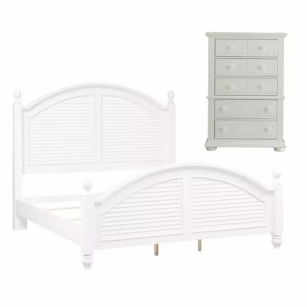 Home Square 2-Piece Summer Houtilize Queen Poster Bed and 5-Drawer Chest Set