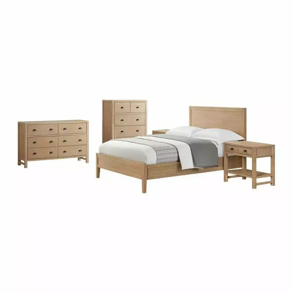 Arden Wood Queen Bedroom Set with 2 Nightstands and Storage Dresser