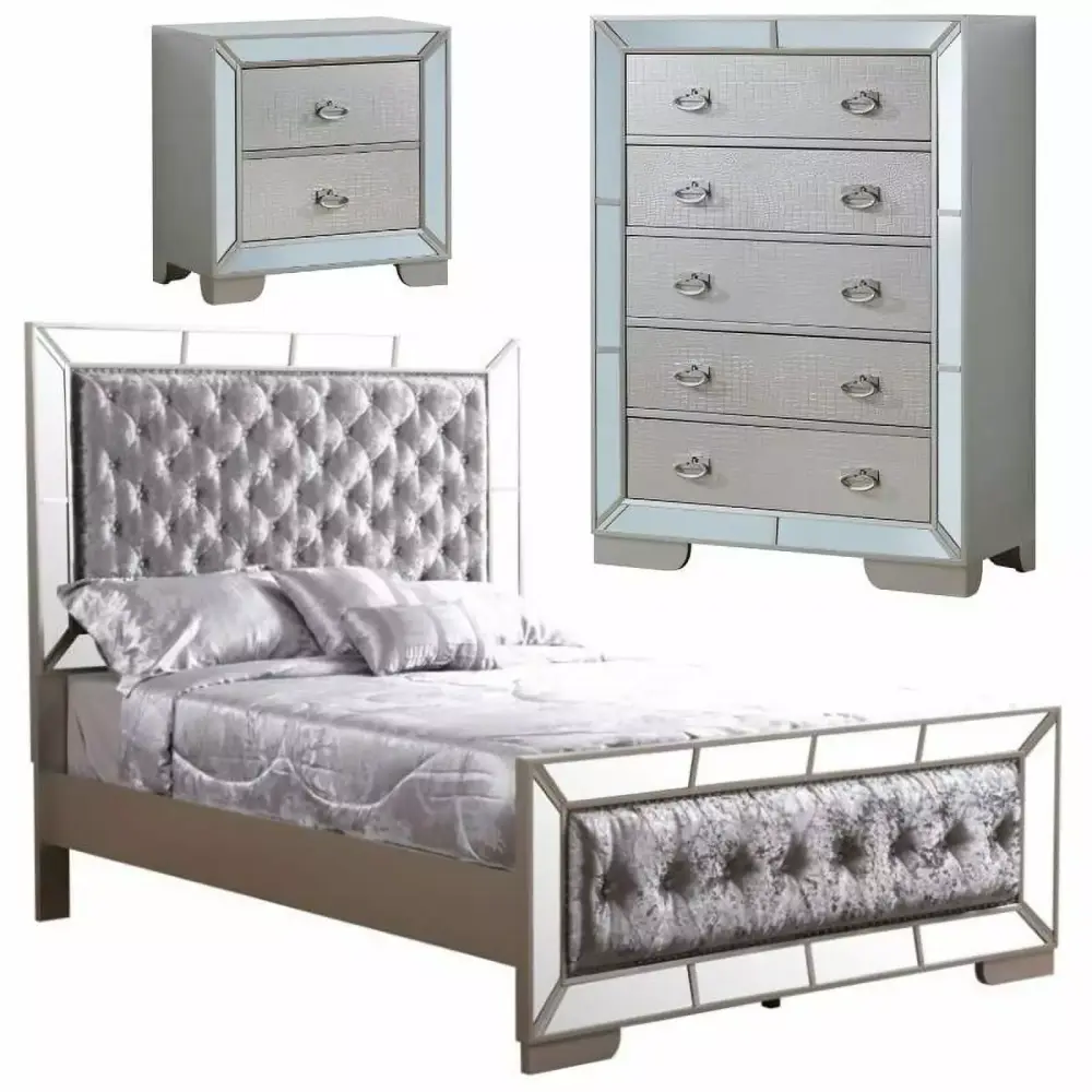 Home Square 3-Piece Queen Panel Bed Set with 5-Drawer Chest & Nightstand