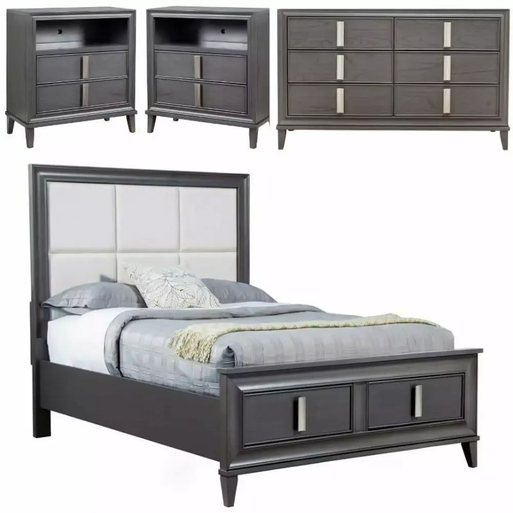 Home Square Queen Size Storage Platform Bedroom Set with TV Media Chest and Dresser 4 Piece