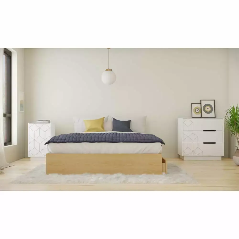Nexera Albatros 3 Piece Queen Size Bedroom Set in Natural Maple and White