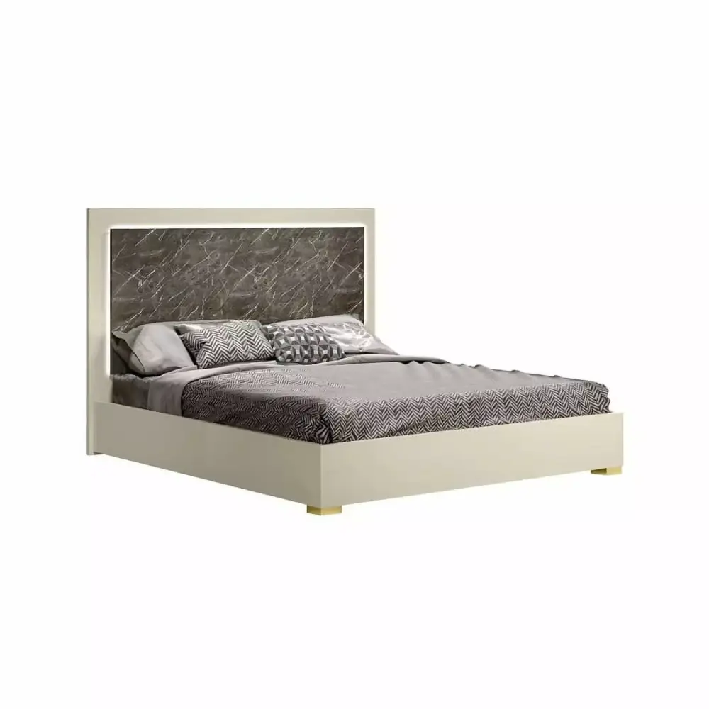 Sonia Luxury 3-Piece Pearl Lacquer & Gold Queen Size Bedroom Set