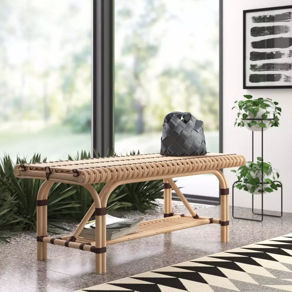 Baza Rattan Bench Natural Woven Design Indoor Outdoor Use