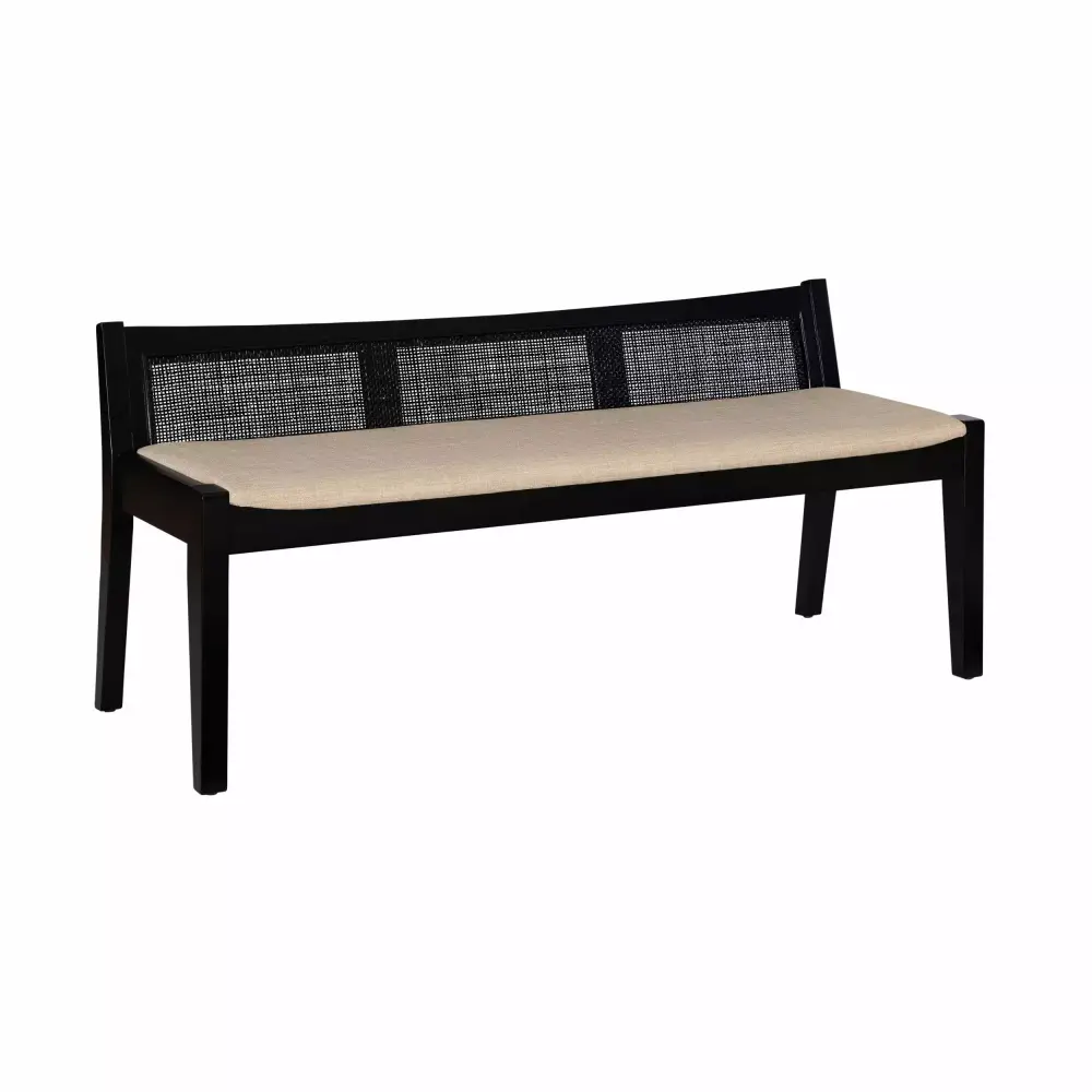 Powell Tramore Bench with Rattan Cane Back in Black Finish