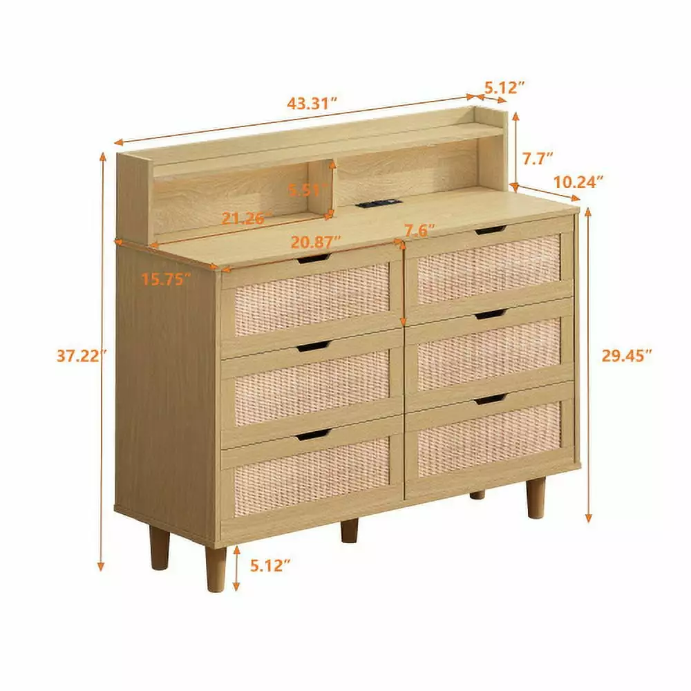 43.3 Inch Rattan Storage Cabinet with LED Lights and Power Outlet