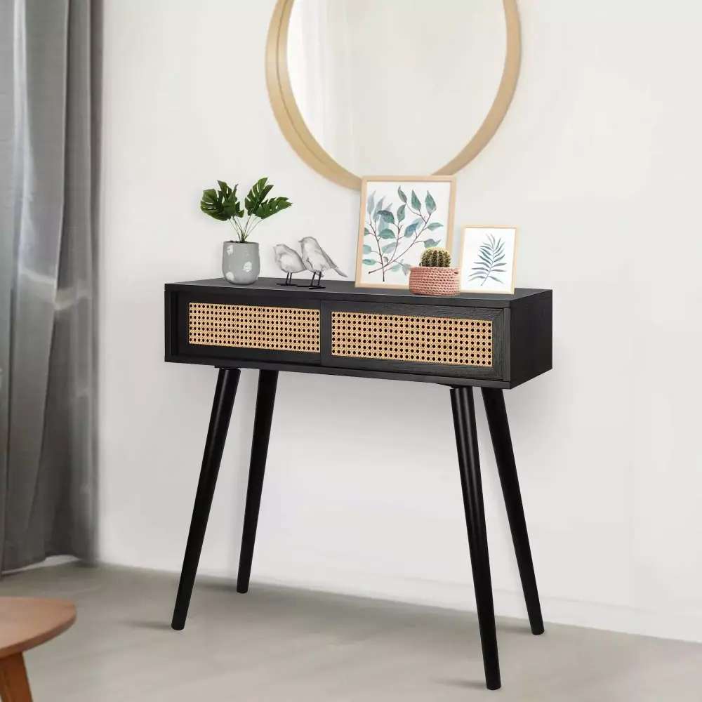 Chicgrowth 31 Console Table Modern Rattan Entryway Table Vanity Desk for Bedroom Living Room