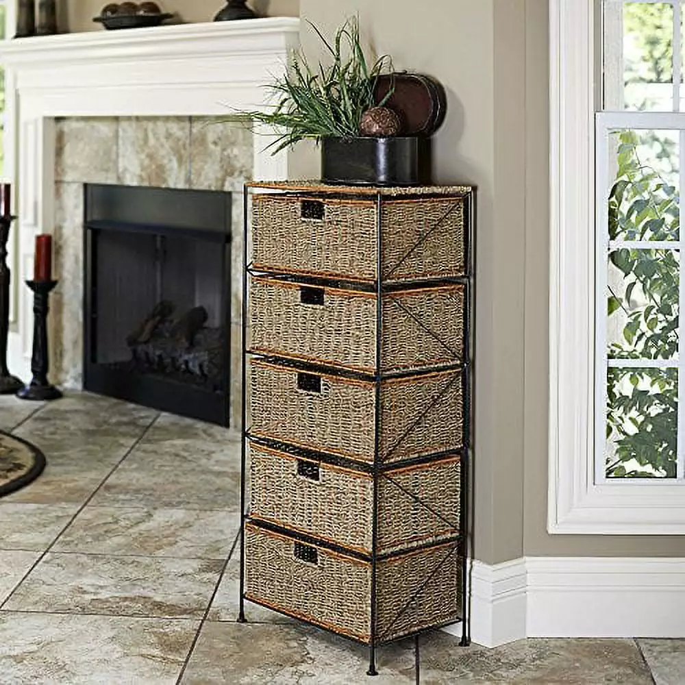 5-Drawer Storage Rattan Unit for Bedroom Living Room