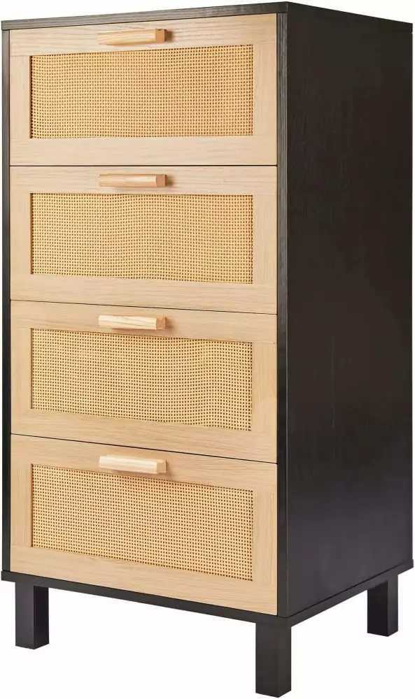 4 Drawer Rattan Chest of Drawers Tall Bedside Storage Dresser for Bedroom