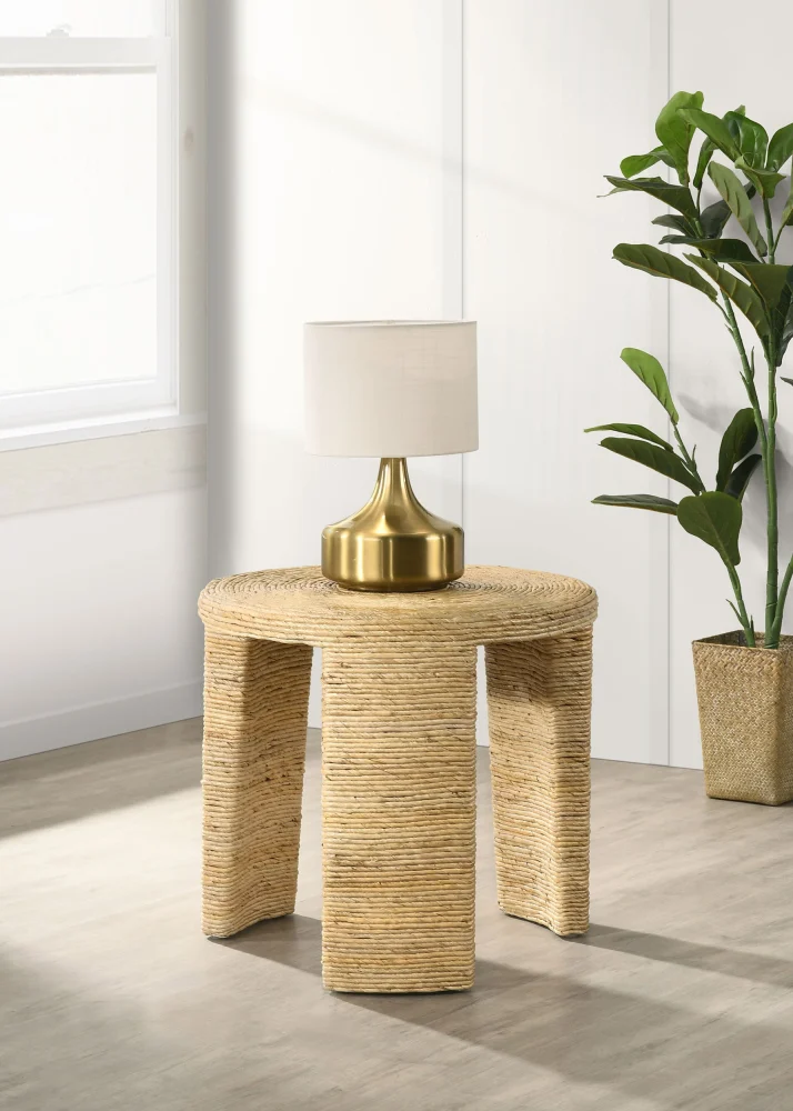 Artina Natural Brown Woven Rattan Round End Table