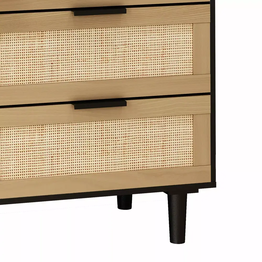 6 Drawers Rattan Dresser - Natural Woven Storage Solution for Bedroom or Living Room