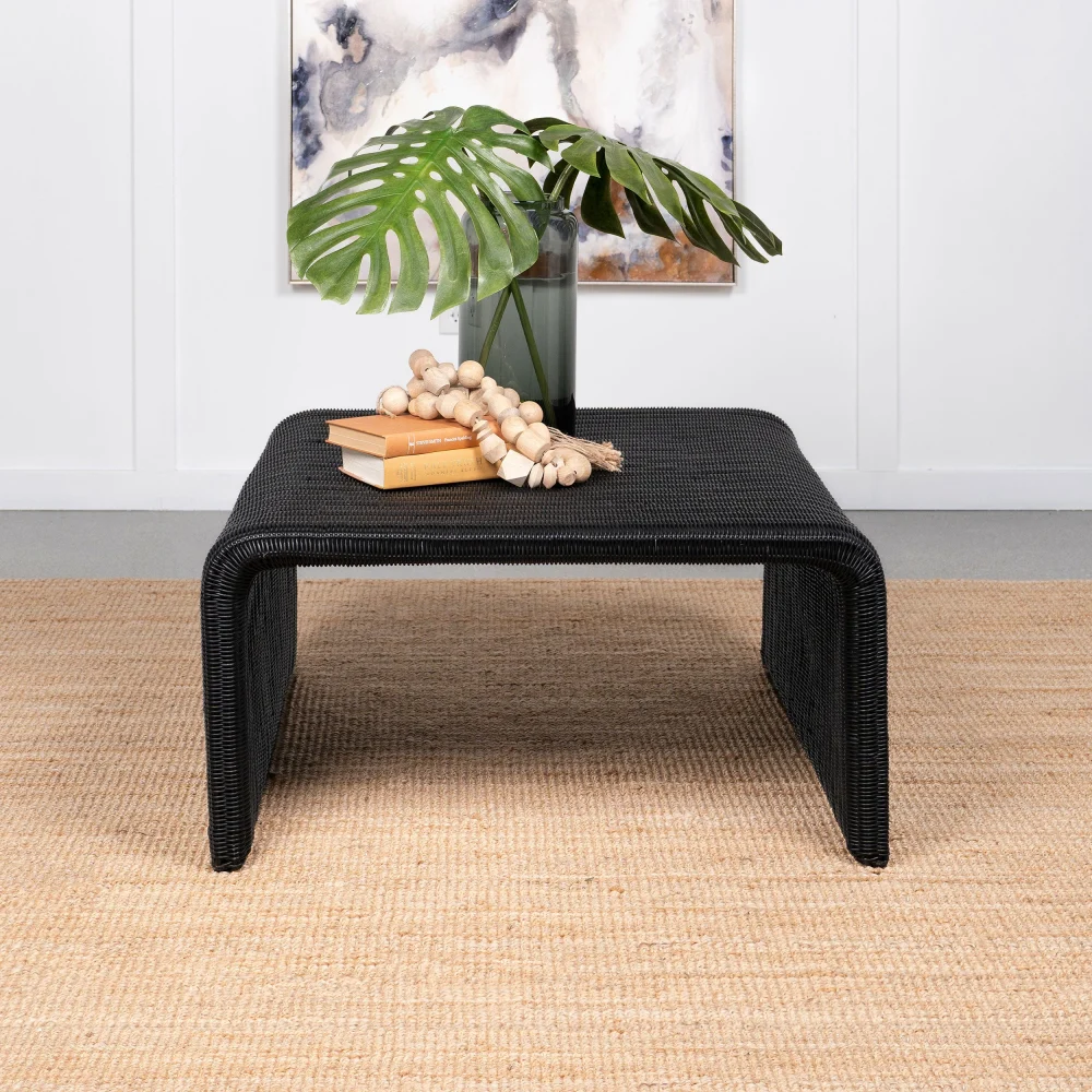 Cahya Woven Rattan Square Coffee Table in Black Natural Material