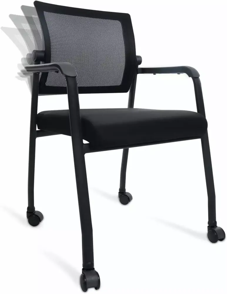 Black Waiting Room Chair with Ergonomic Mesh Backrest and Thickened Seat Cushion
