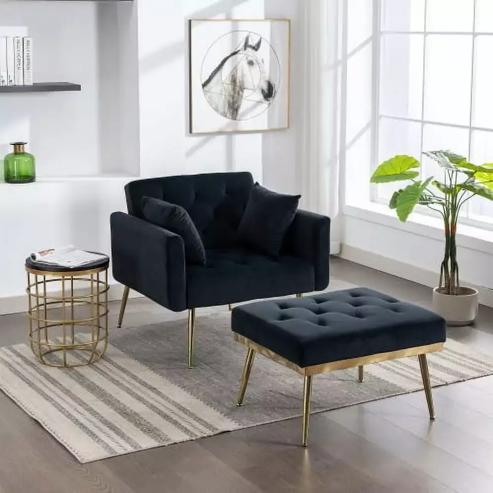 36.61 Wide Modern Adjustable Backrest Tufted Chaise Lounge Chair with Ottoman