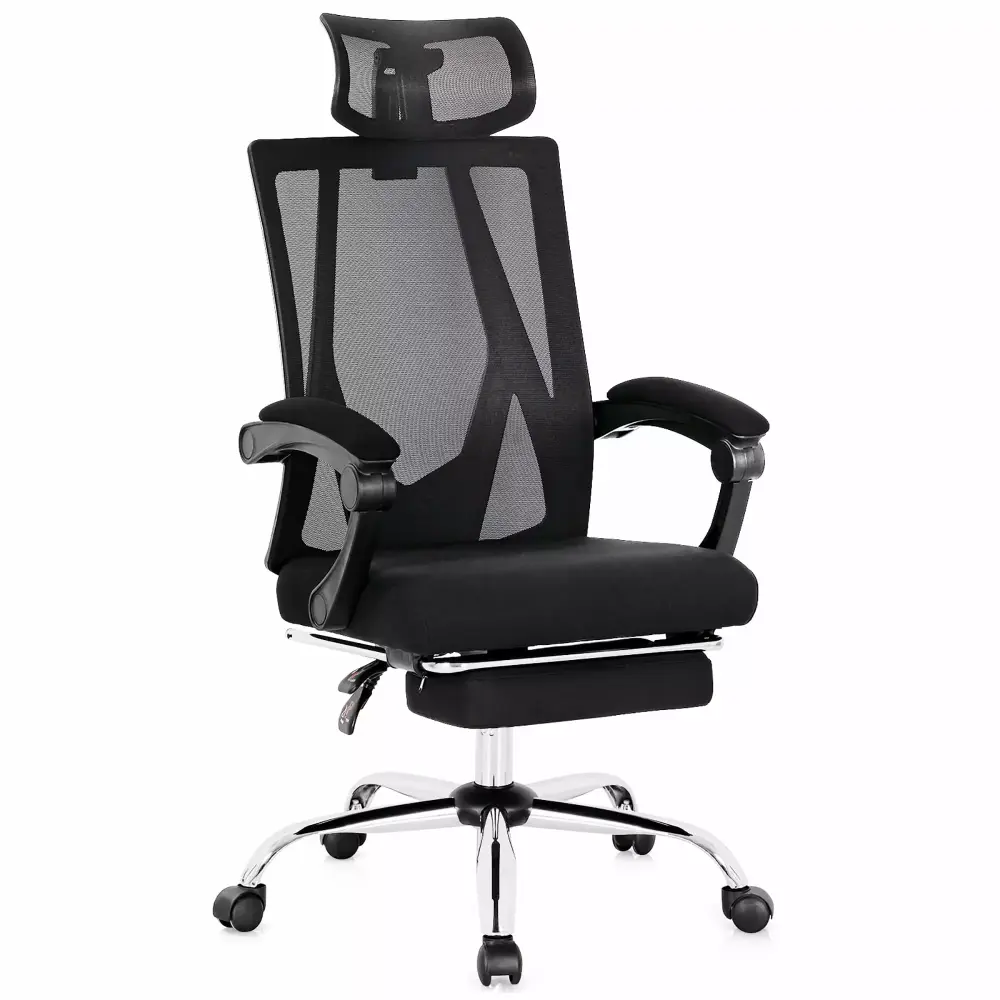 Costway Mesh Office Chair Recliner with Footrest Adjustable Height Black