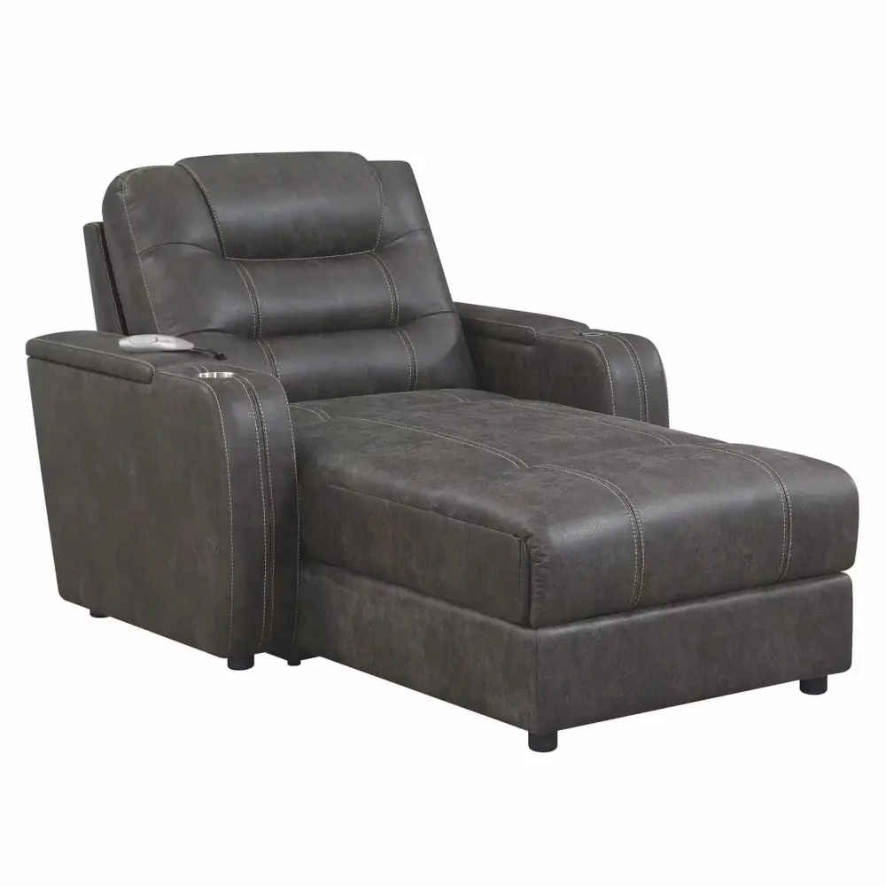 Sunset Trading Power Fabric Reclining Chaise Lounge Chair with Arms in Gray