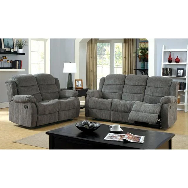 Millville Gray Love Seat with 2 Recliners Modern Sofa