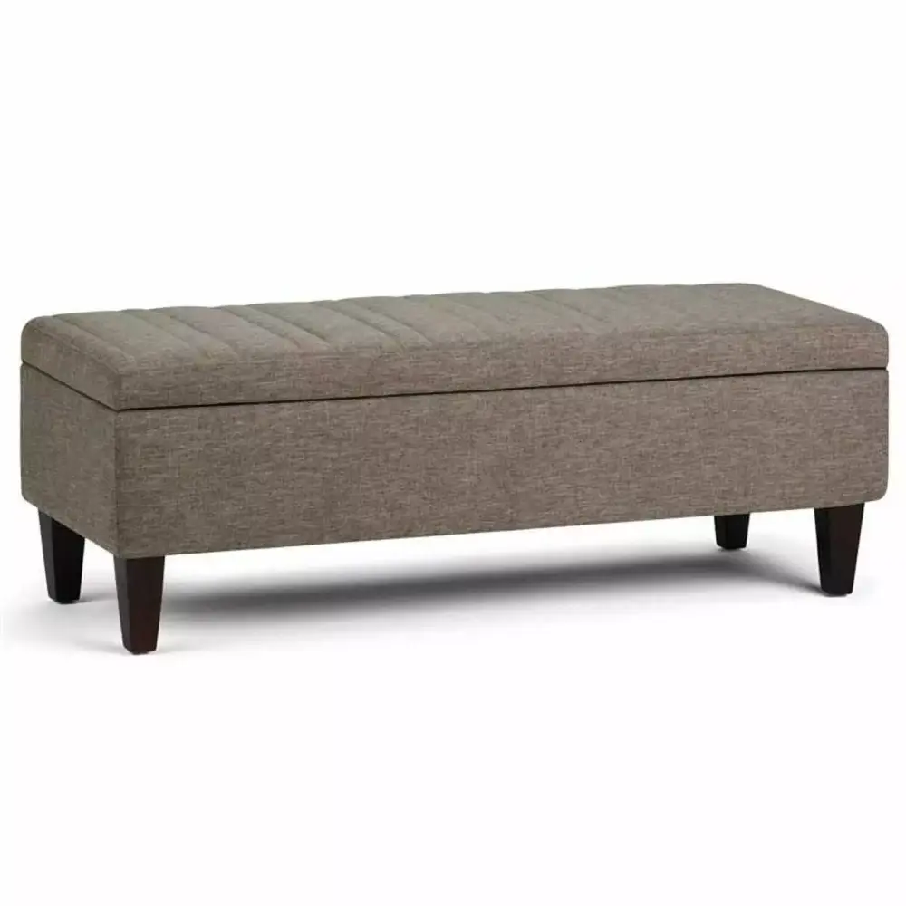 Trent Home 48 W Rectangle Storage Ottoman in Fawn Brown Linen Look Fabric