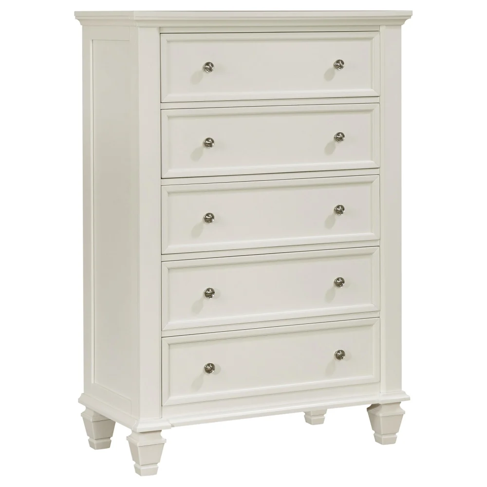 Sandy Beach 5-Drawer Rectangular Chest in Cream White Modern Bedroom Storage