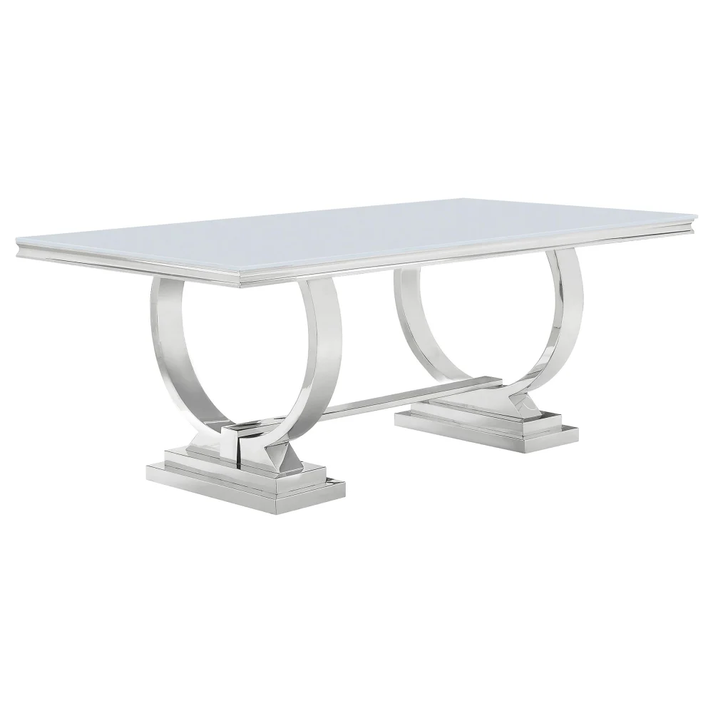 Antoine Rectangle Dining Table White and Chrome Modern Design