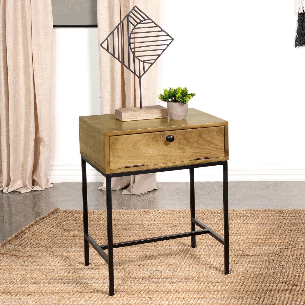 Stephie 1-Drawer Rectangular End Table Honey Brown Finish