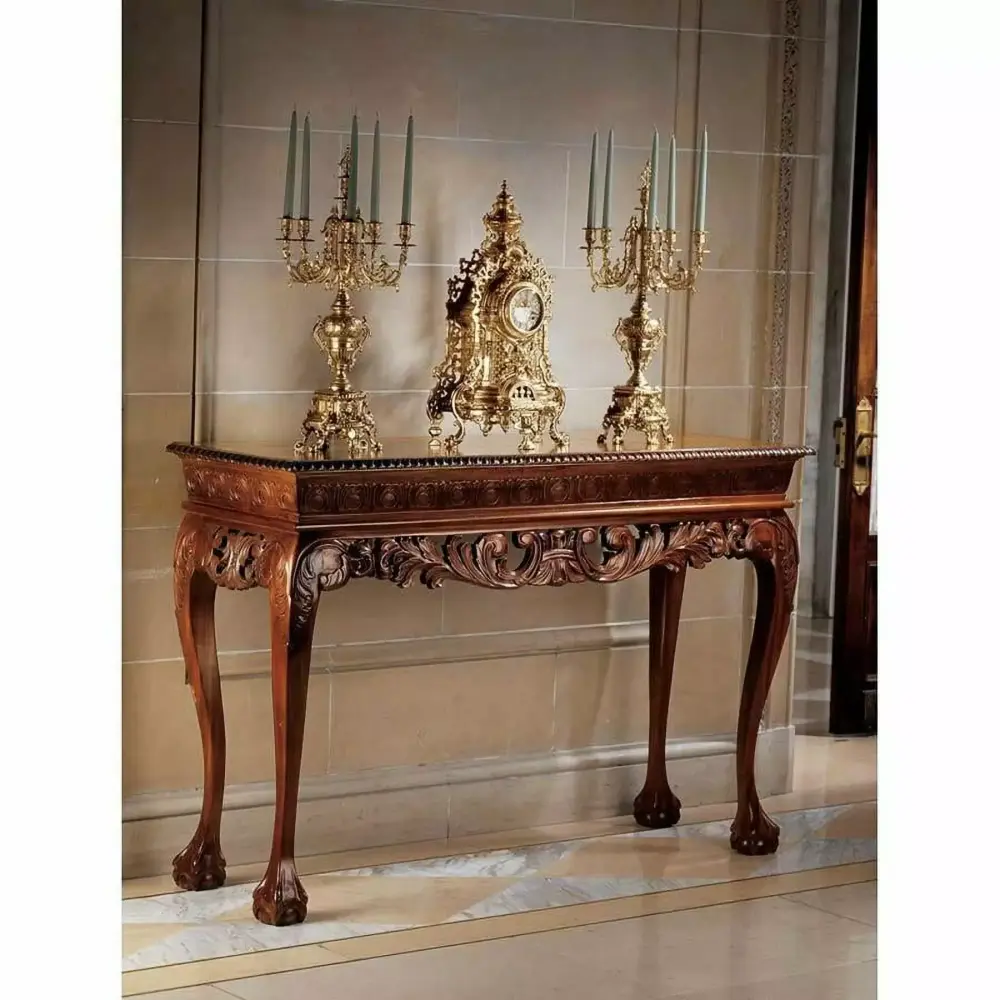 Solid Mahogany 18th Century Wood Antique Replica Monde Palace Console Table