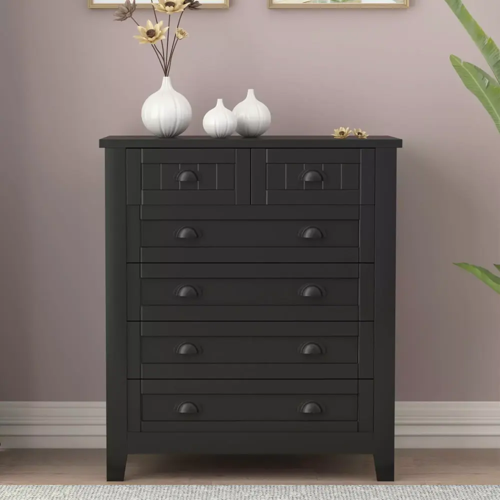 Retro Shell-Shaped Handle Drawer Dresser Cabinet Bar Storage Black 00030
