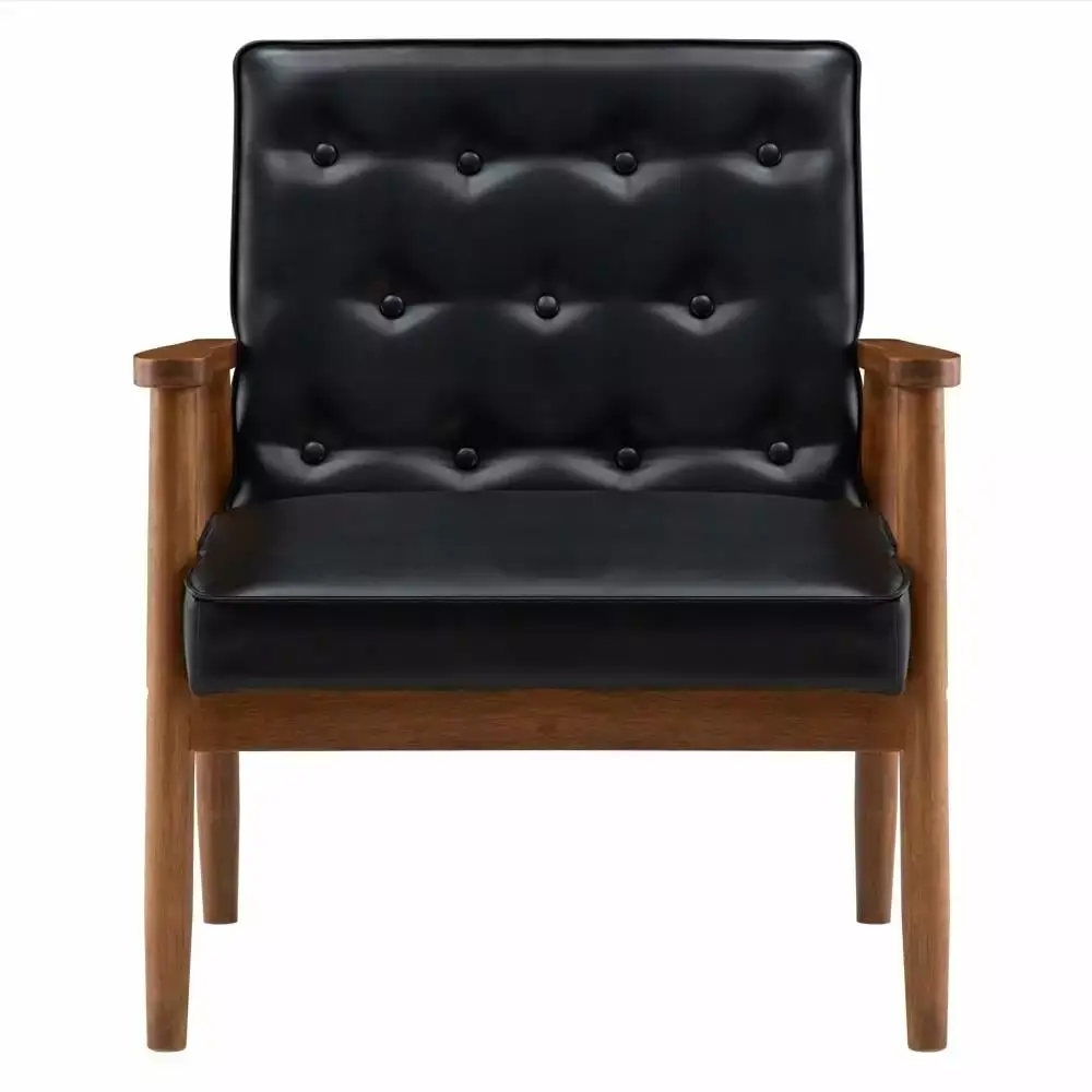 Zimtown Mid-Century Modern Black PU Wooden Lounge Accent Chair